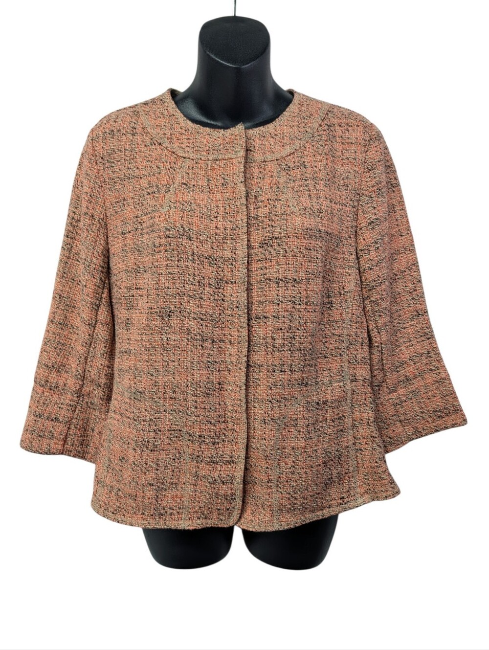 J. Jill Womens Pink Tweed Jacket Size S 3/4 Sleeve Button Front Lined Short NWT